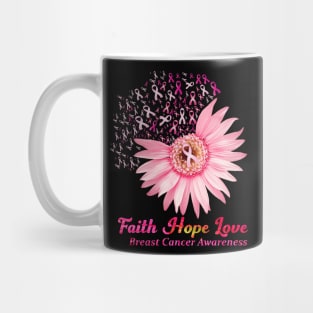 Faith Hope Love Breast Cancer Awareness Flower Pink Mug